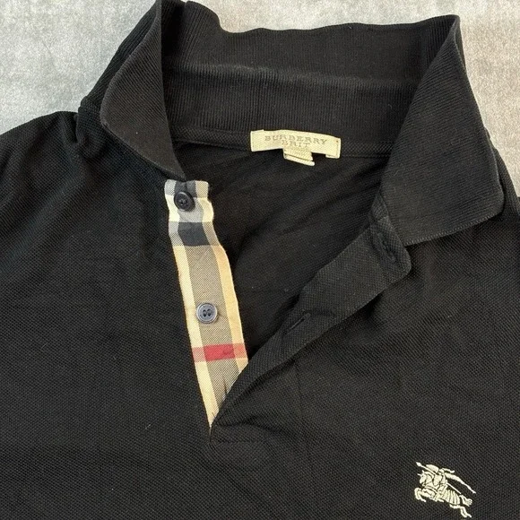 Burberry Brit Black Polo Shirt Nova Check Collar Men's M - Picture 2 of 11
